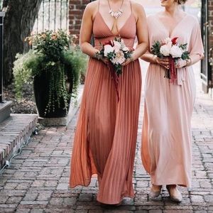 Lulu’s pleated cross back bridesmaid dress in dusty rose, size medium